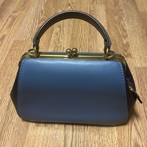 Coach blue leather handbag with hash tag